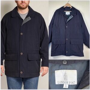 VINTAGE London Fog Men's Navy Coat, Size Large, Removable fleece lining 90s